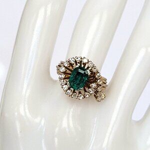 1960s Vintage 18K Two-Tone Gold Emerald & Diamond Ring